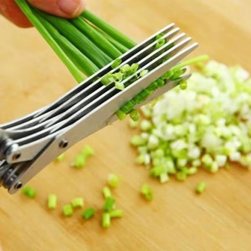 Multi-Functional Stainless Steel 3/5 Layer Kitchen Scissors Pepper Shredded Chopped Scallion Cutter Laver Cut Cooking Tool