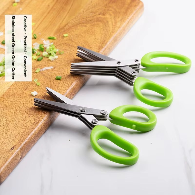 Multi-Functional Stainless Steel 3/5 Layer Kitchen Scissors Pepper Shredded Chopped Scallion Cutter Laver Cut Cooking Tool