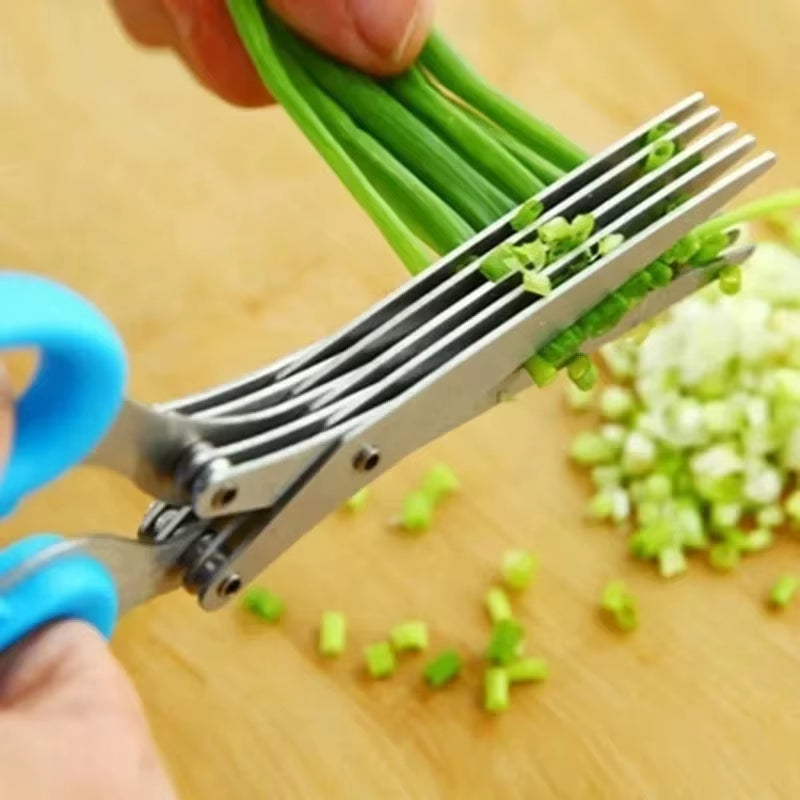 Multi-Functional Stainless Steel 3/5 Layer Kitchen Scissors Pepper Shredded Chopped Scallion Cutter Laver Cut Cooking Tool