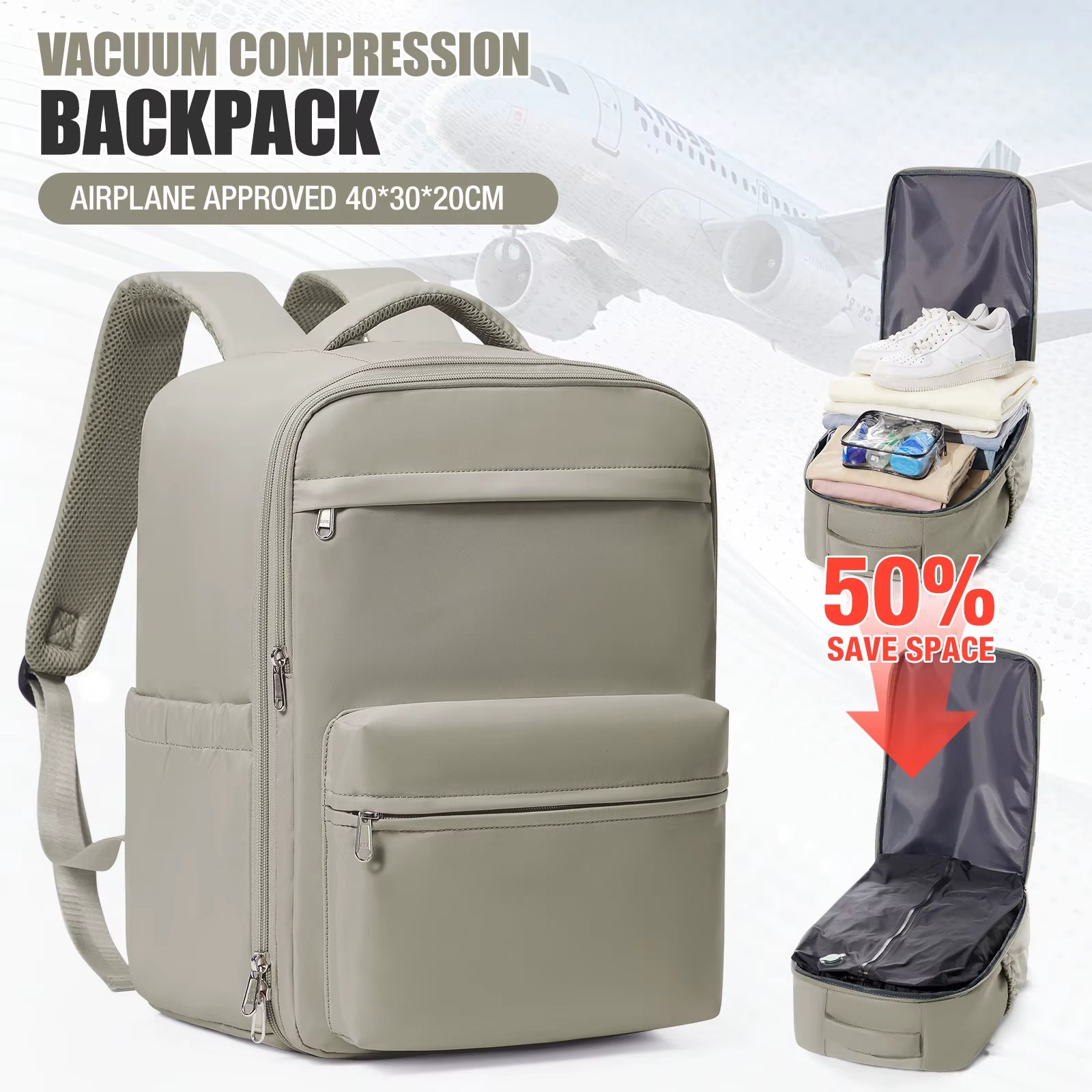 Men Vacuum Compression Backpack 15.6In Laptop Backpack Expand Hiking Vacuum Travel Backpack, Ryanair Backpack 40X30X20 Cabin Bag