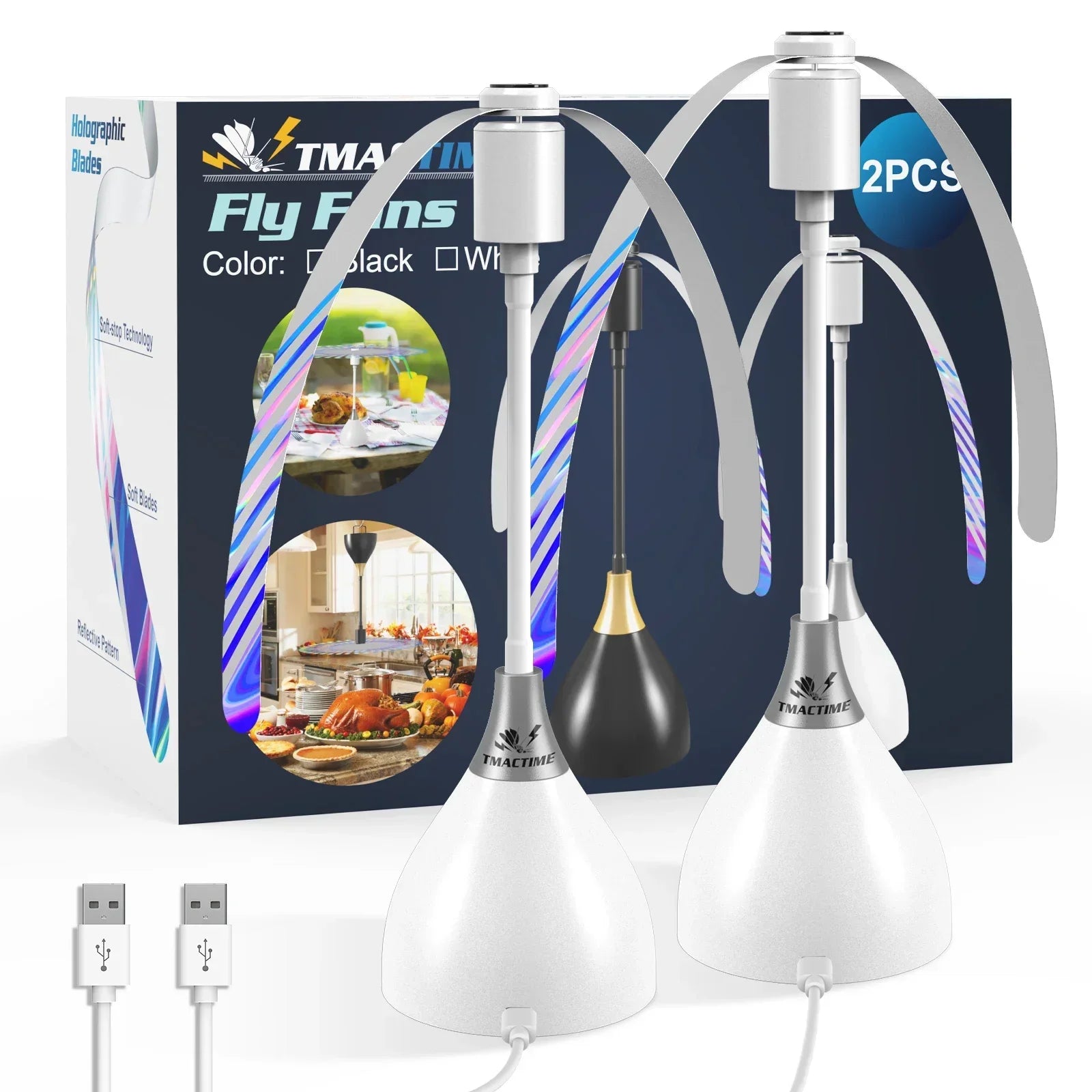 2/3Pcs Fly Fans for Tables Effective Fly Repellent Fan Keeps Flies Away with Soft Blades USB Picnic BBQ Party Fly Fans