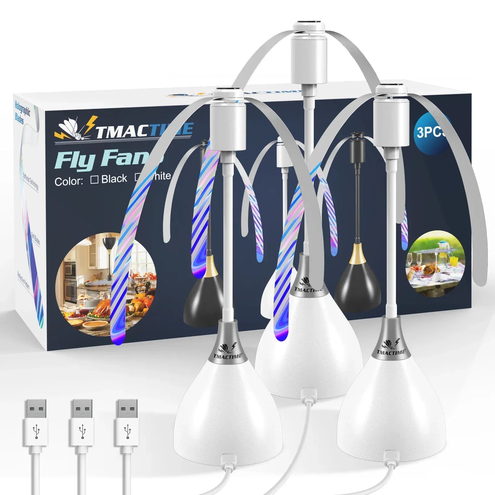 2/3Pcs Fly Fans for Tables Effective Fly Repellent Fan Keeps Flies Away with Soft Blades USB Picnic BBQ Party Fly Fans