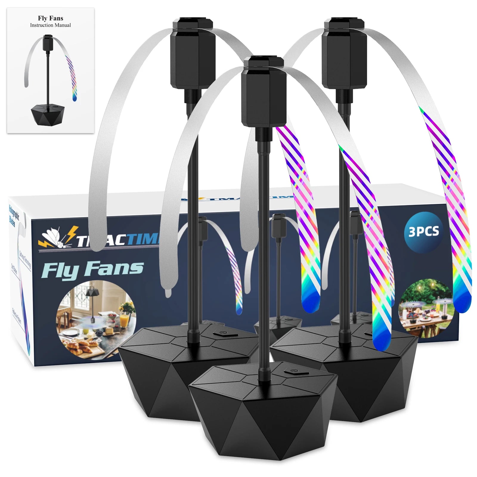 2/3Pcs Fly Fans for Tables Effective Fly Repellent Fan Keeps Flies Away with Soft Blades USB Picnic BBQ Party Fly Fans