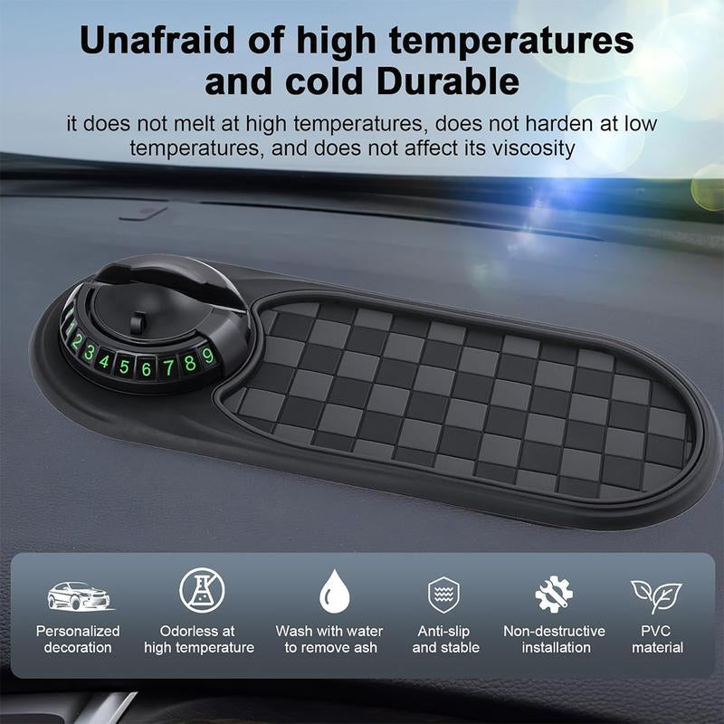 [Holiday Haul] Multifunction Car Anti-Slip Mat, 2025 Multifunctional Car Dashboard Mobile Phone Holder, Auto Universal Rotatable anti Skid Car Dashboard Pad with Temporary Parking Number