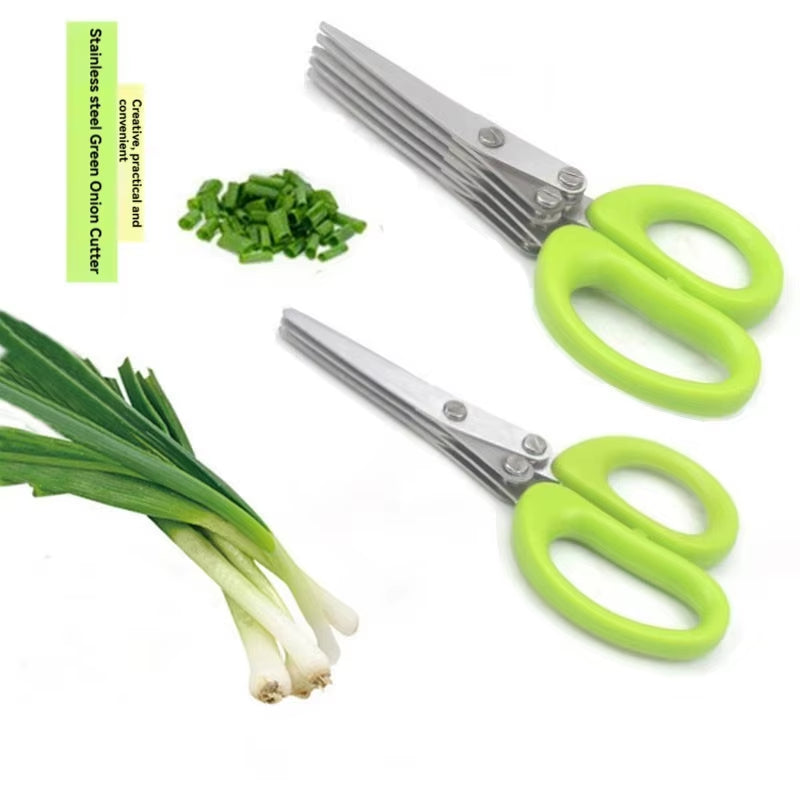 Multi-Functional Stainless Steel 3/5 Layer Kitchen Scissors Pepper Shredded Chopped Scallion Cutter Laver Cut Cooking Tool