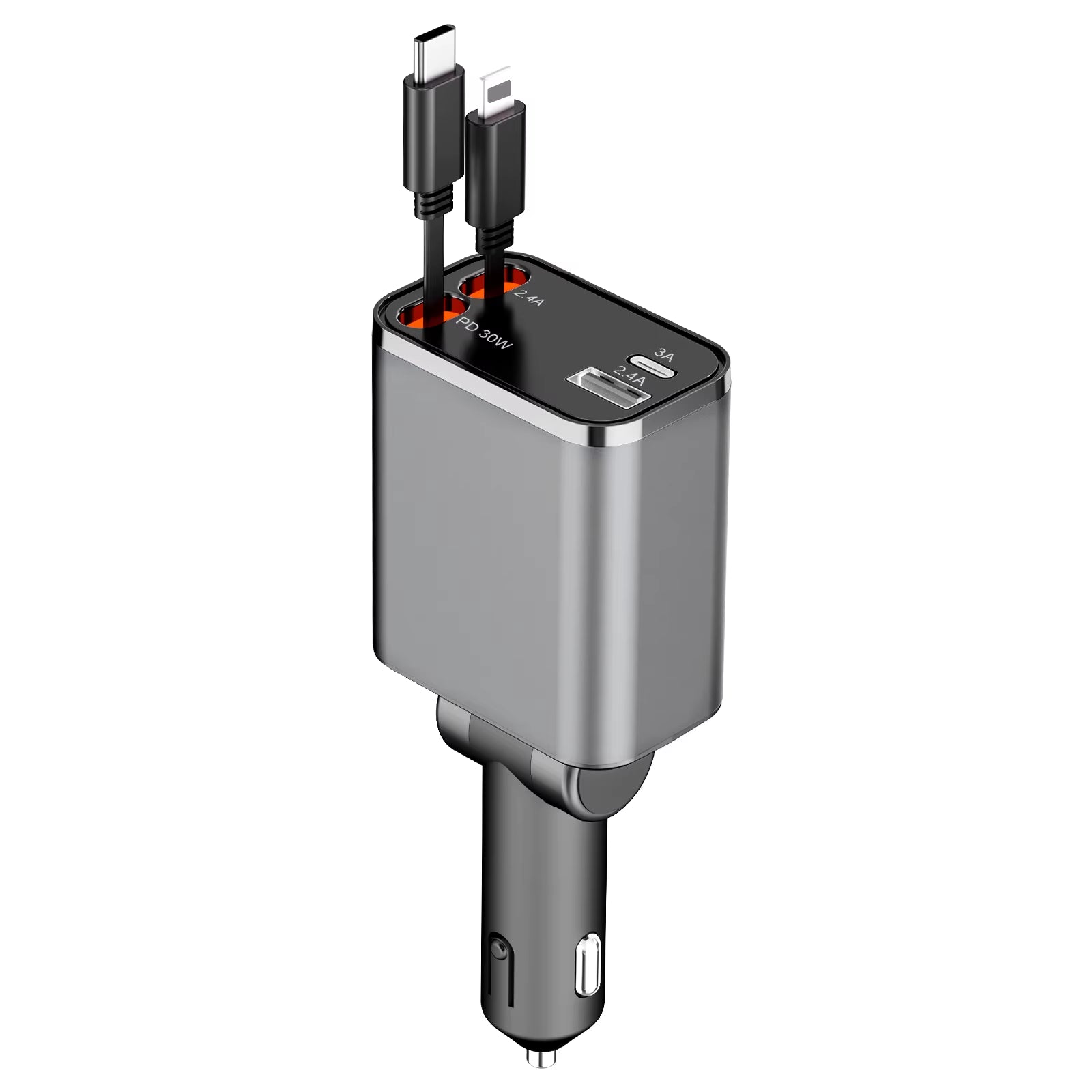 Newest 4 in 1 120W Car Charger Retractable Car Lighter Adapter USB Type C Fast Charger Cable for Iphone and Android